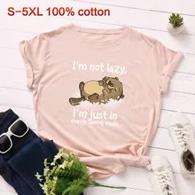 SINGRAIN, S-5XL размера плюс, футболка с изображением медведя, забавная Футболка с принтом ленивого кота, хлопок, женские топы с буквенным принтом, милые Мультяшные животные, футболка