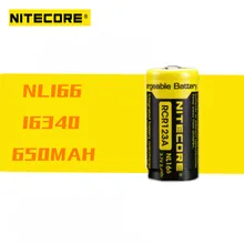 1 шт. оригинальная Nitecore NL166 16340 батарея RCR123 3,7 V 650mAh 2.4WH аккумуляторная батарея с защитой Li-on для фонарика