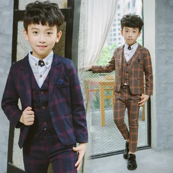 

High Quality Wedding Flower Boy Dress Jacket +Pants +Vest +Shirts +Tie 5PCS Sets Child Clothing Set Formal Suit H41