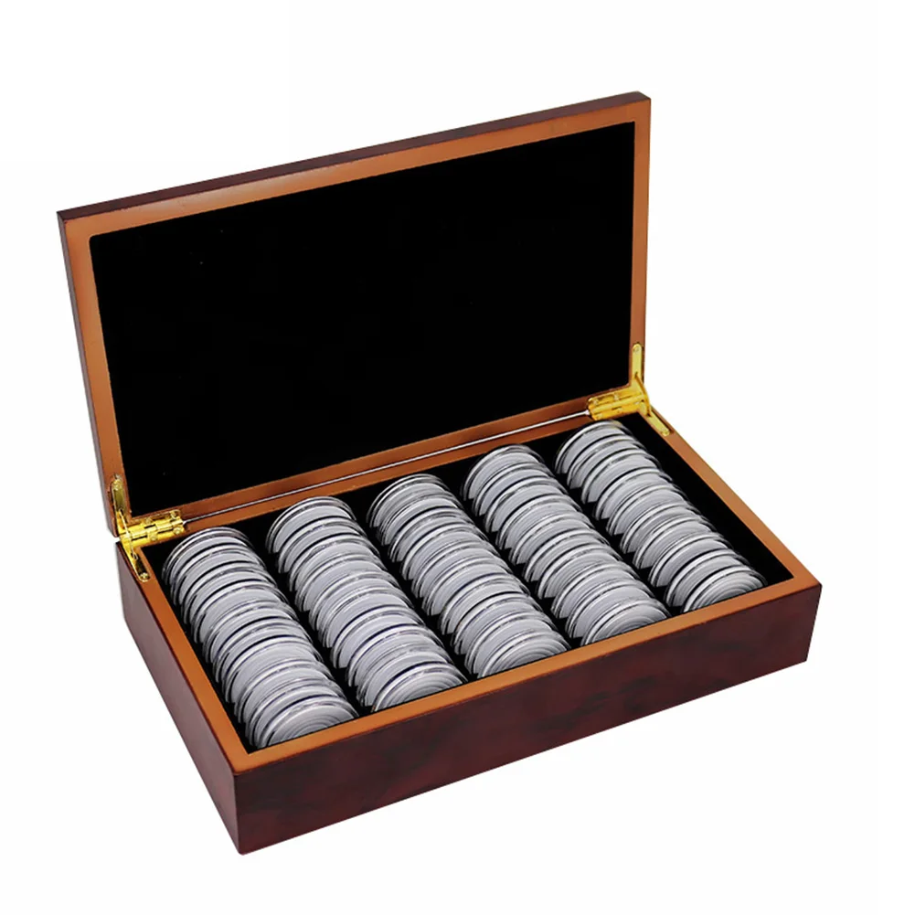 50 хранения монет Коробки круглая монета деревянный ящик для хранения памятная монета коллекция коробка с капсулами 25/27/30 мм Дисплей чехол для хранения