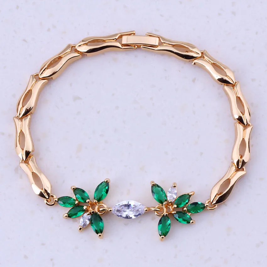 

Pleasant Green Imitation Emerald & Cubic Zircon Yellow Gold Color Cheap Charm Bracelets For Women Free Gift Box I0298