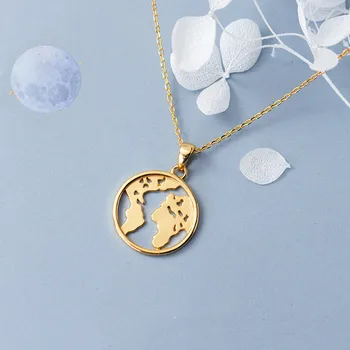 

Authentic 925 Sterling silver Gold Africa Map Disc Coin Round Pendant necklace Holiday Girlfriend Gift TLx1823