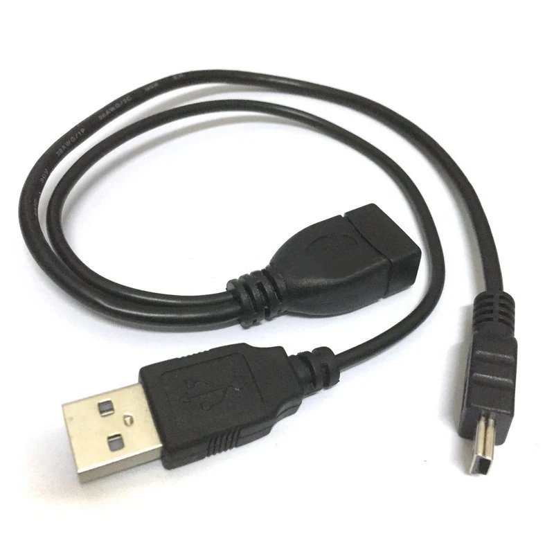 

1pcs Hot Short 30cm Mini B USB Male to USB Female Host OTG + USB Power Cable Y Splitter cable for MP3 MP4 Phone