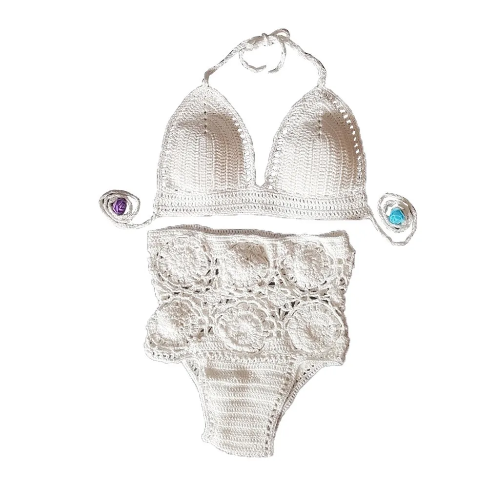 

Women Push-Up Handmade Knitted Bikini Set Swimwear Bra Swimsuit White Color