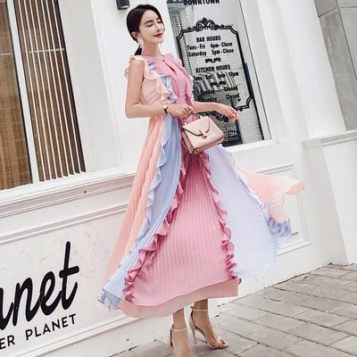 Новый 2019 Для женщин Coulorful Радуга оборками платье в стиле Boho Chic летняя Элегантная