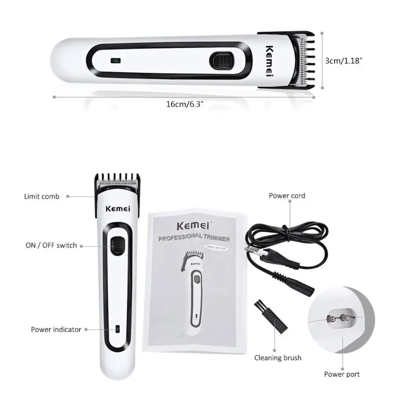 Kemei KM-2169 Hair Trimmer Rechargeable Dual-use Stainless Steel Hair Clipper Accessory T77