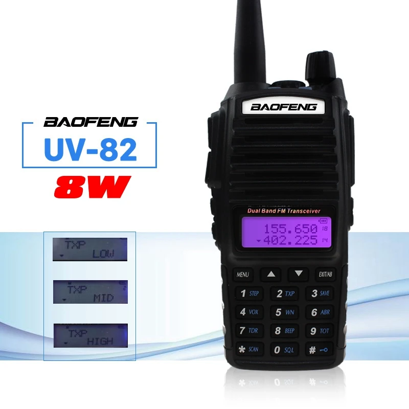 Baofeng UV 82 двухстороннее радио 8 Вт 10 км Dual PTT Band CB VHF UHF Ham Любительская мощная рация UV82