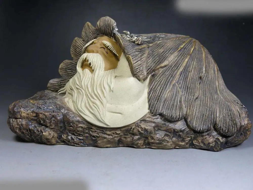 

China handmade sculpture fine lotus leaf pottery leisurely buddha Statue