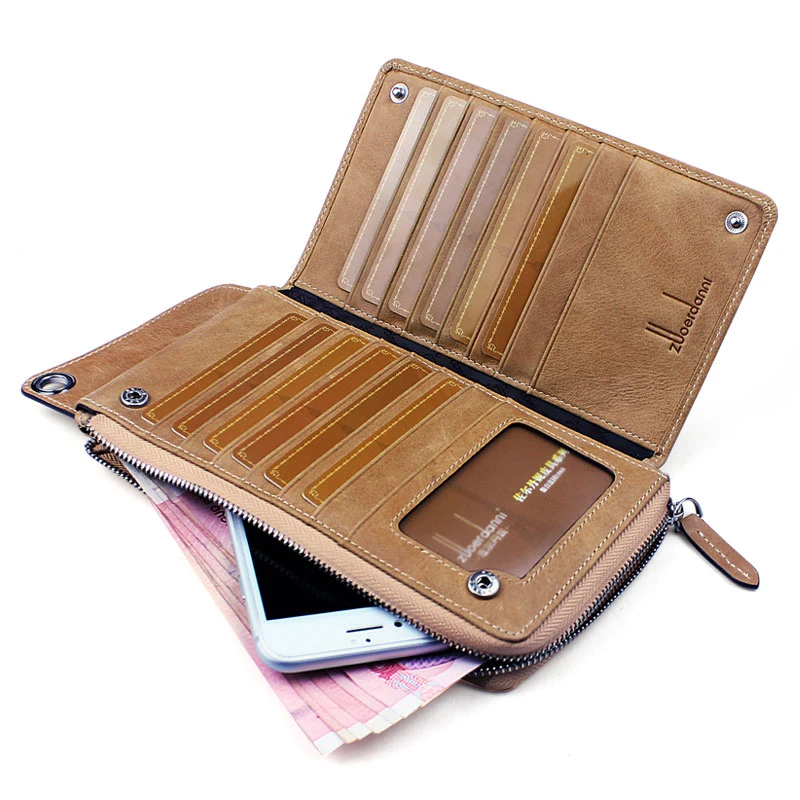 Wallet Men 's long section wallet wallet men' s wallet zipper leather cowhide phone wallet multi - functional hand bag