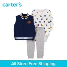 3pcs football print bodysuit cute slogan Side pockets vest set Carter’s baby boy spring autumn clothing 121I893