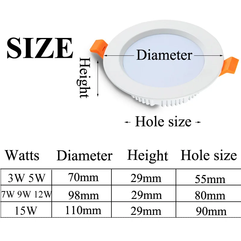 AC220V LED Downlight Thick aluminum 3W 5W 7W 9W 12W 15W Recessed LED Spot Lighting Bedroom Kitchen Indoor Led Downlight Lamp Led Spotlight Led Downlight