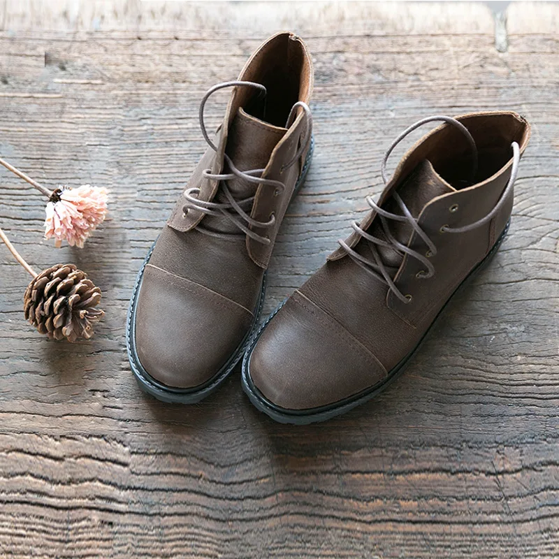 

Hand Made Cowhide Leather Short Tube Martin Boots Female Outdoor Climbing Hiking Camping Training Antiskid Tactical Boot Shoes