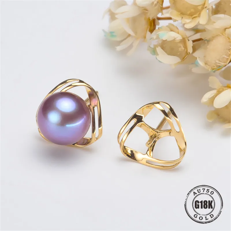 

DIY Earrings Jewelry Findings Blank Earrings Bracket AU750 G18K Yellow Gold Simple Bracket Natural Pearl Needle Cap Accessories