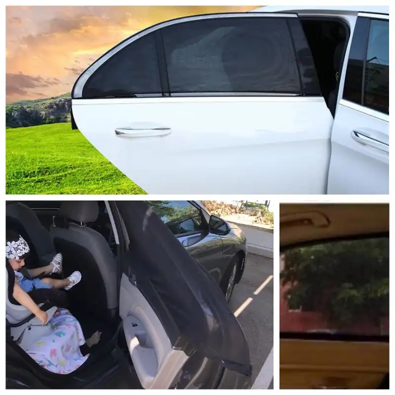 uxcell 2 Pcs Black Oval Foldable Mesh Rear Windscreen Sunvisor UV Protection for Car