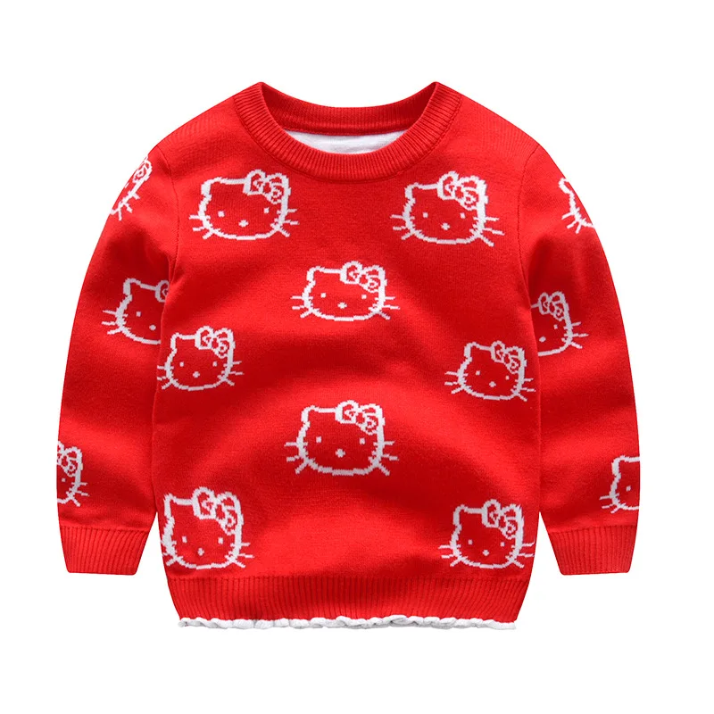Вязаная одежда для малышей; свитер для маленьких девочек с рисунком «hello kitty»; осенне-зимний свитер для девочек; Повседневный свитер для маленьких девочек