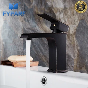 

FYPARF Creative Brass Basin Sink Faucet Black Waterfall Basin Mixer Tap Water Faucet Cold and Hot Bathroom Basin Mixer Faucets