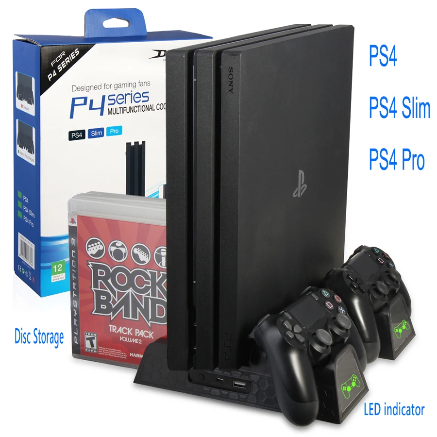 Tanie DOBE PS4 PS4 Slim PS4 PRO pionowy stojak z chłodzącym wentylator chłodzący podwójna ładowarka kontrolera stacja ładowania dla SONY Playstation 4