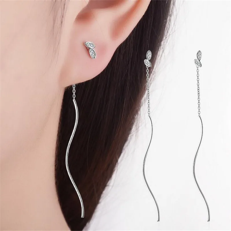

LULU-PIG Korean fashion 925 pure silver set crystal small fresh long tassel ear line ED020