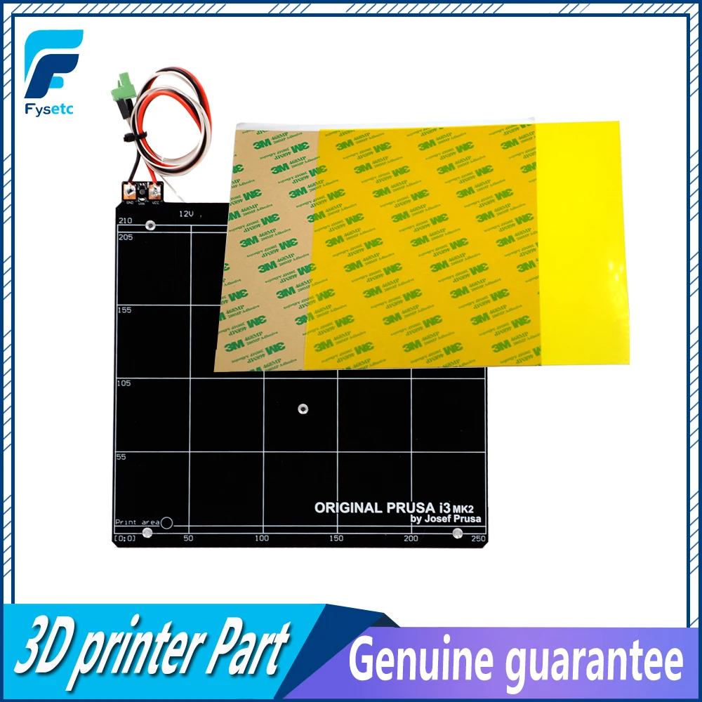 

Prusa i3 MK2 MK2S 3D Printer Heated Bed Aluminum Alloy Clone + Resistor + Cable + 100K ohm Thermistors+0.3mm Yellow PEI
