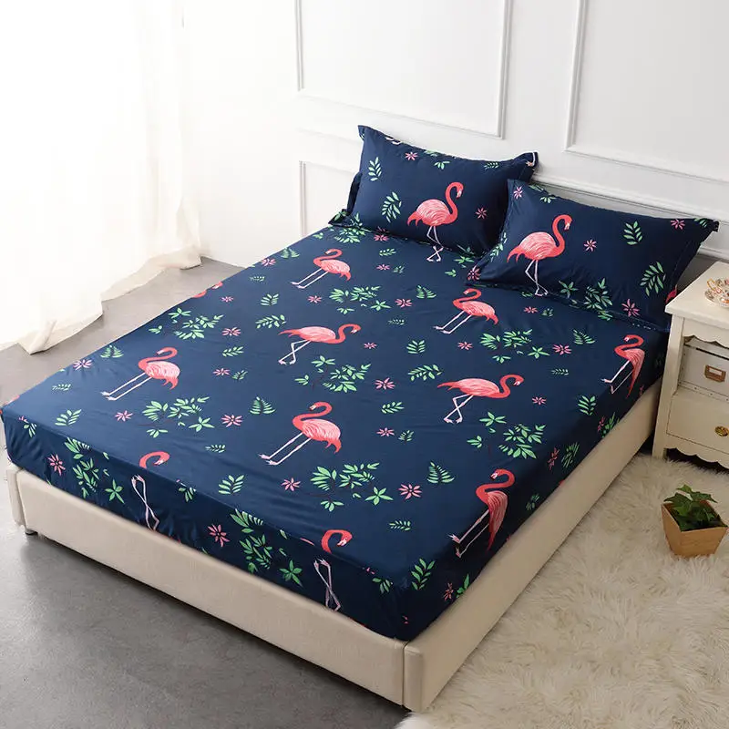 

Waterproof Flamingo Printing Bed Mattress Cover Fitted Sheet Air-Permeable Home Textile Grippers Bed Linen