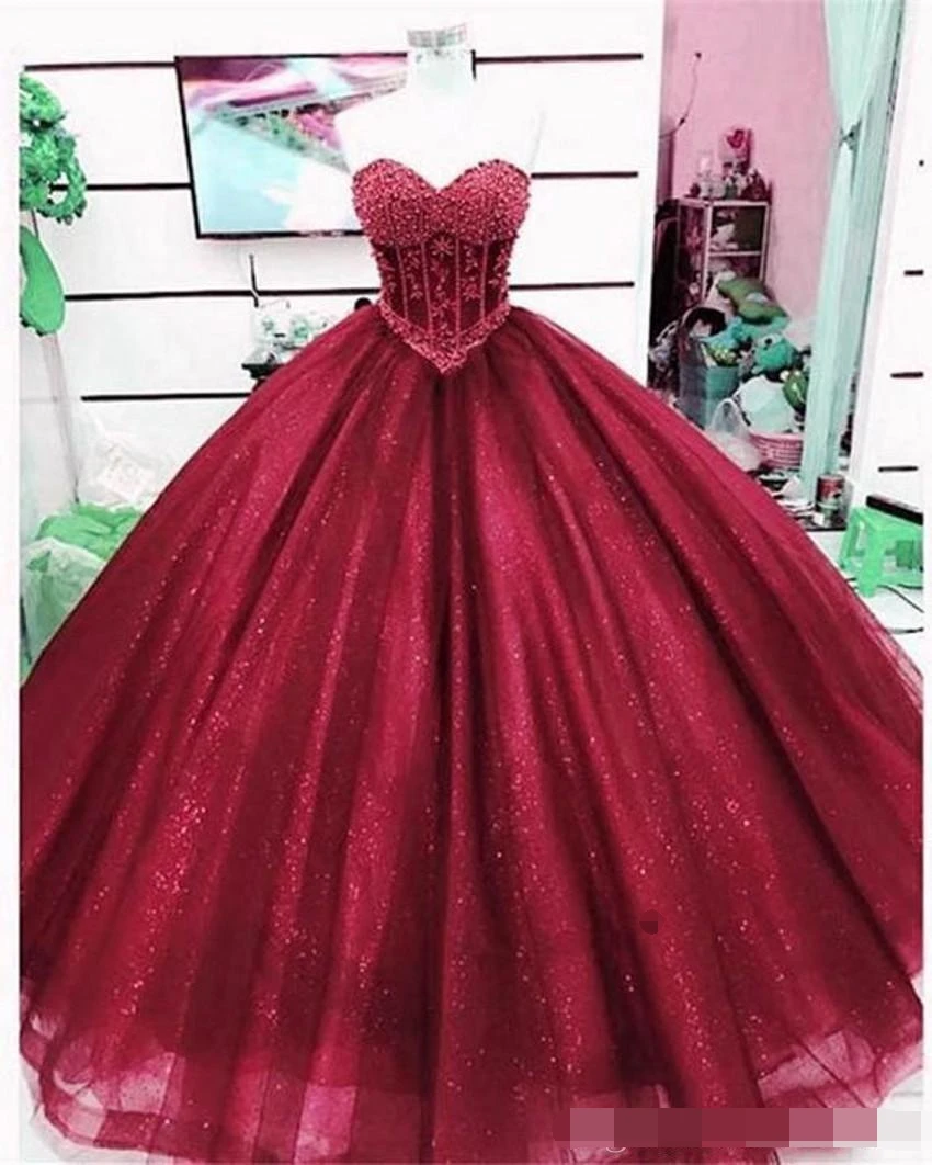 Темно-красное Пышное Платье без рукавов vestidos de 15 anLace, милое платье для выпускного вечера 16, бальное платье, специальное Пышное Платье