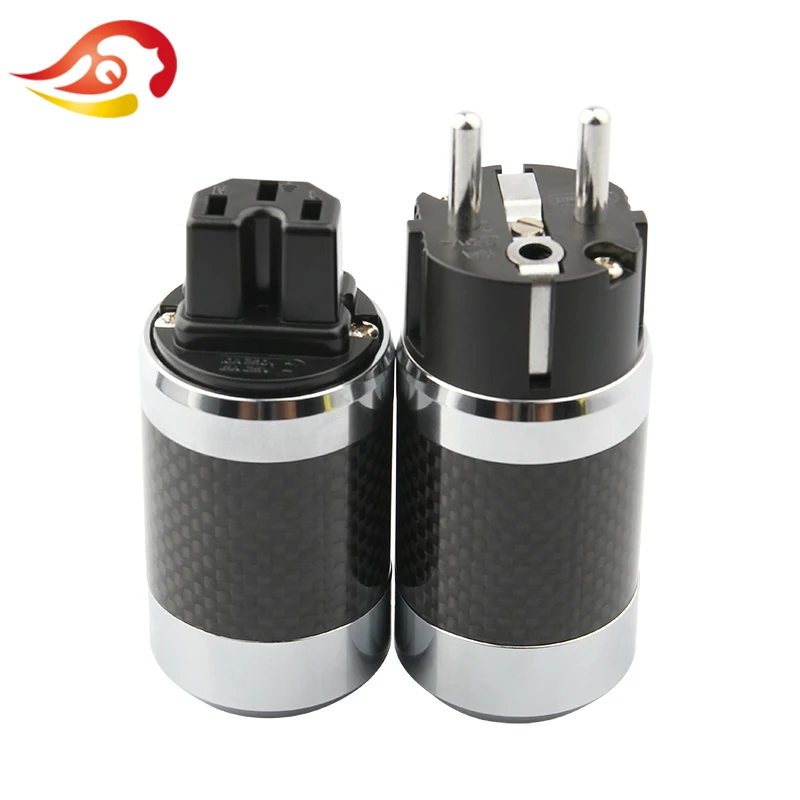 Profissional de Fibra de Carbono Conector de Alimentação Jack de Áudio de Alta Qyfang Rhodium Schuko ue ac Power Plug Iec Macho Speakon Feminino Fidelidade