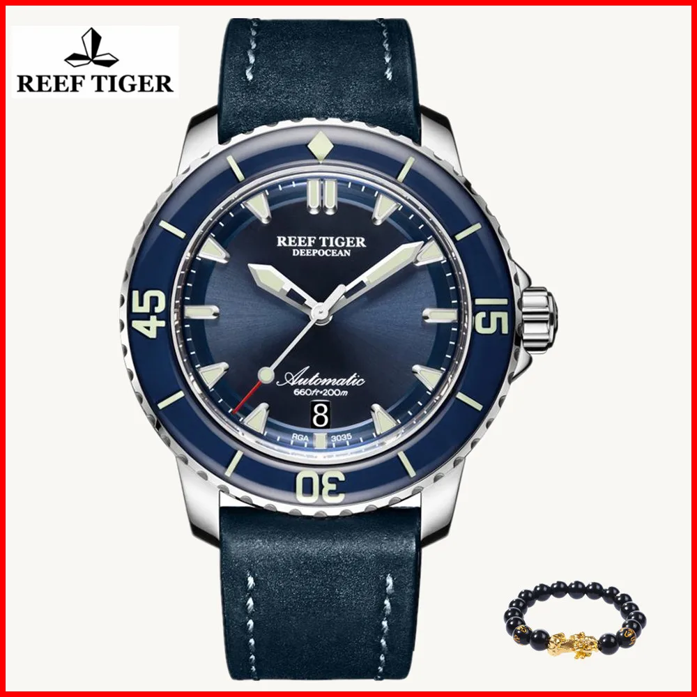 

Reef Tiger Brand Dive Watch Men Rose Gold Blue Dial Super Luminous Analog Automatic Watches reloj hombre 2019 gift Men RGA3035