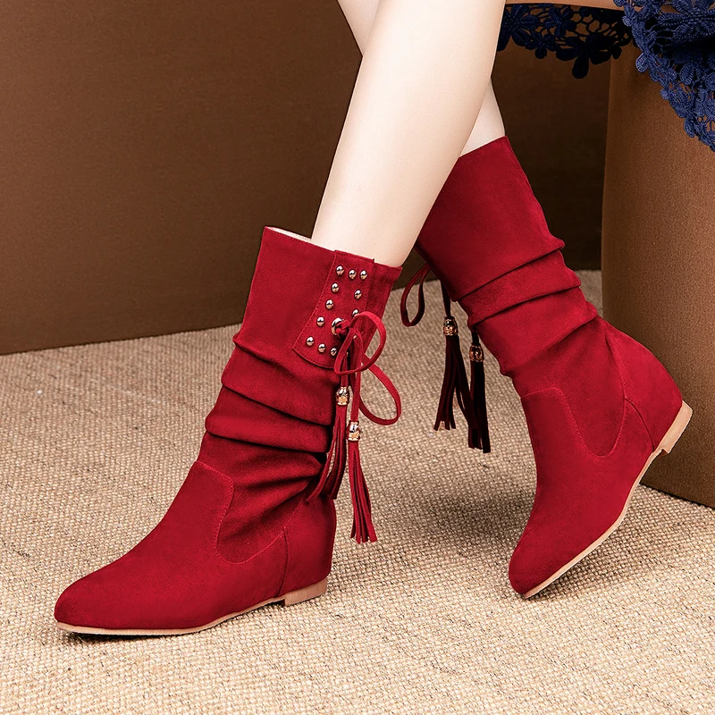 

AIWEIYi Women's Winter Boots Lady's Western Cowboy Boots Height Increased Mid Calf Boots Shoes Women Botas Mujer Casual Boots