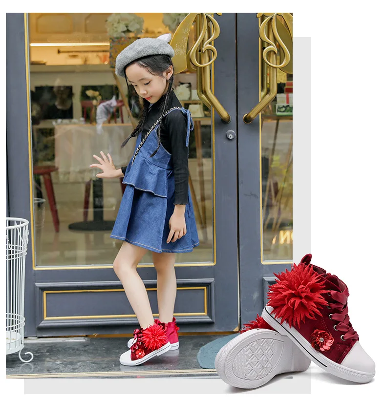 COZULMA/Осенняя детская парусиновая высокая обувь для девочек; модные кроссовки; детская дышащая Нескользящая повседневная обувь с цветочным принтом; размеры 27-37