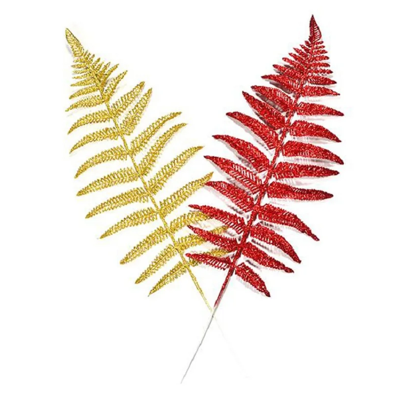 

1Pc 40CM Glitter Gold/Red Christmas Decor Leaves Artificial Flower for Christmas Tree Ornaments Gifts Packing Decoration Supply