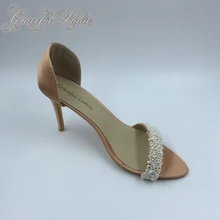 Blush Red Satin Slip-on Women Pump Wedding Shoes Sandal Beadings Handmade High Heel Bridal Pump Cover Heels 2016 New Slides