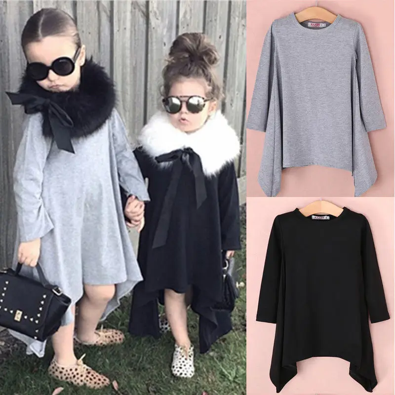 

HOT Baby Girls Kid Toddler Long Sleeve Swing Maxi Batwing Loose Asymmetric Dress Autumn Winter Clothes