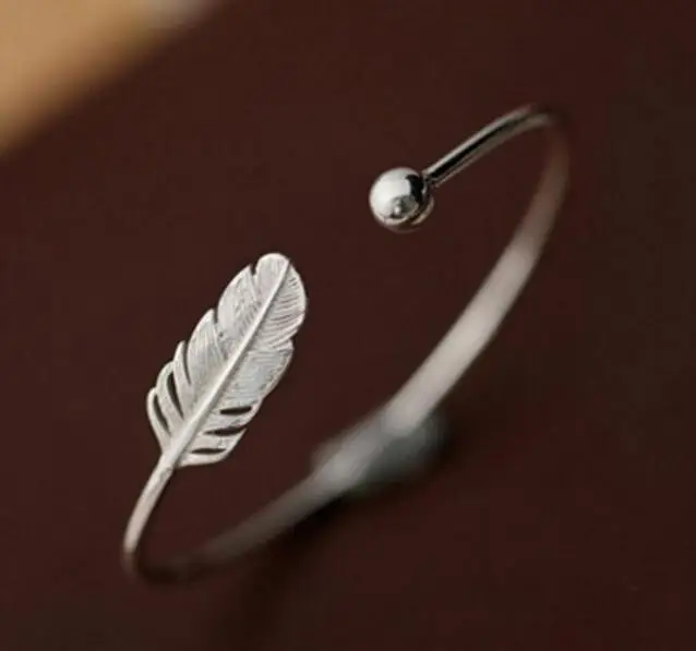 

Silver Plated Jewelry Adjustable Open Leaf Bangles for Women 2016 New Fashion Simple Plant Bracelets Bangles
