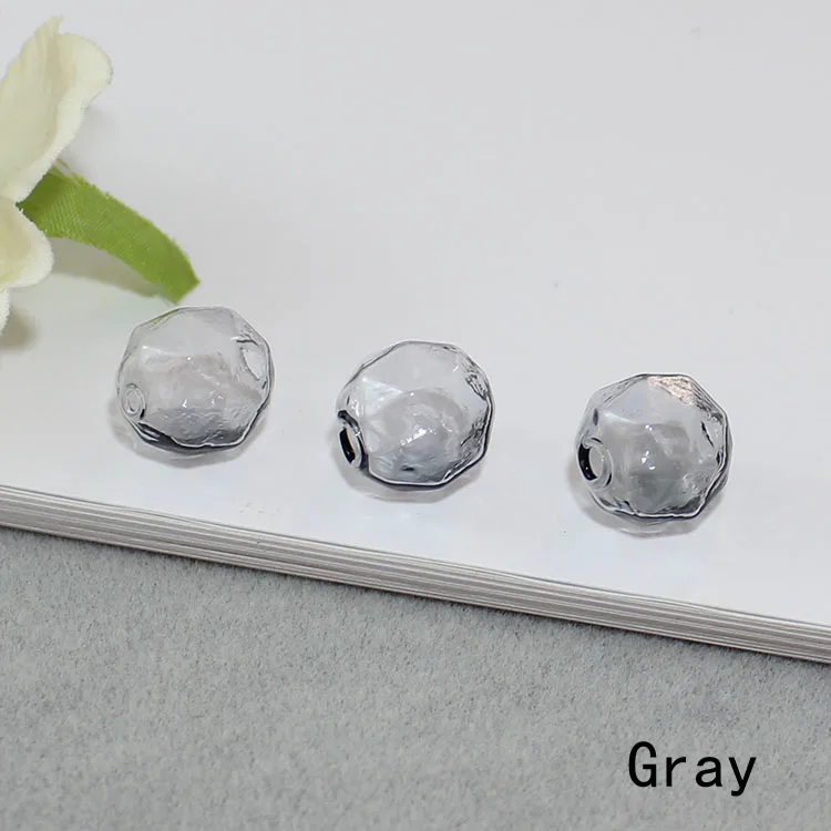 Gray 2 шт. 14 мм Мини Красочный многоугольник стеклянный шар бутылка с двойным отверстием Подвеска Серьги болтаются для художественных ремесел ювелирных изделий - Окраска металла: Gray