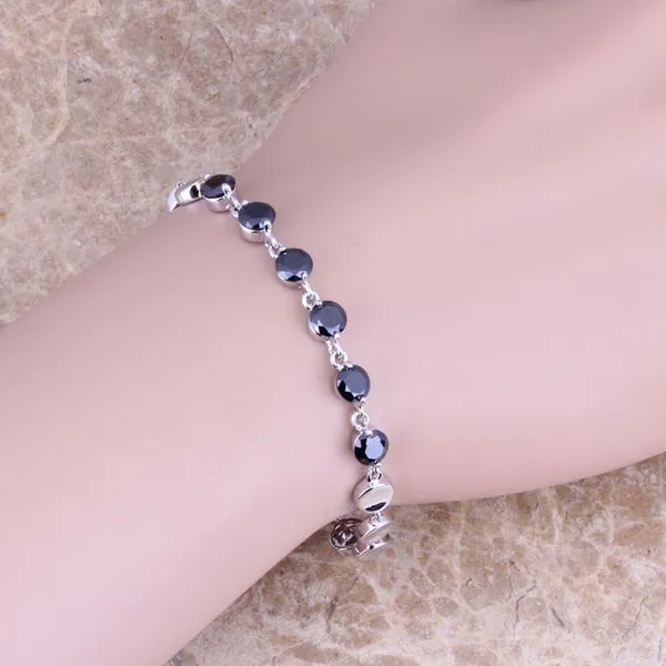 

Shining Black Cubic Zirconia 925 Sterling Silver Link Chain Bracelet 6.5 - 7.5 inch S0330