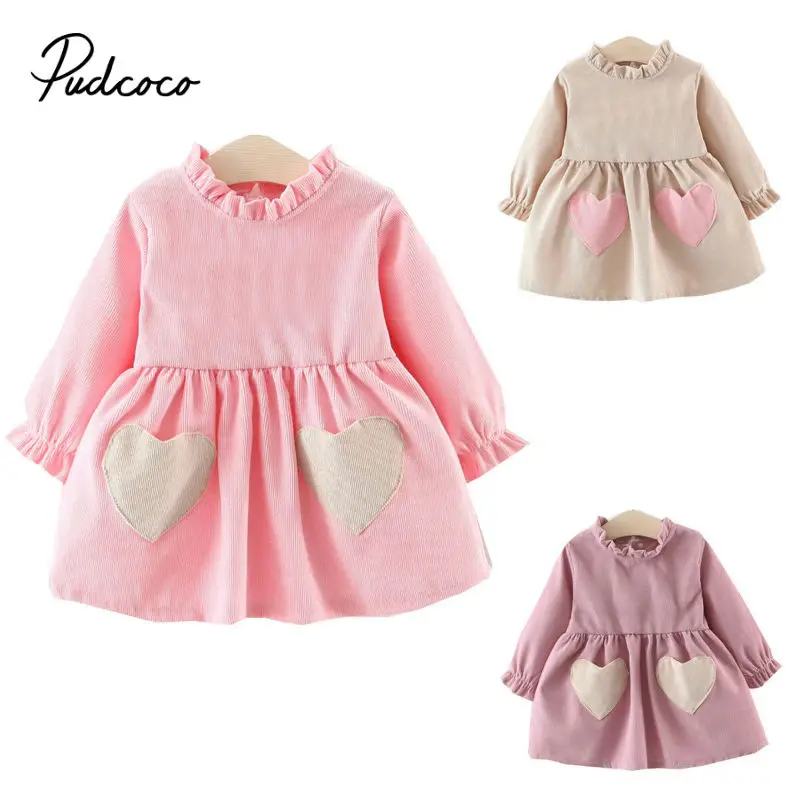 

pudcoco 2019 Dresses For Girls Princess Costume Kids Infant Clothes Child Carnival Party Double Heart Decor Fold Neck Vestidos
