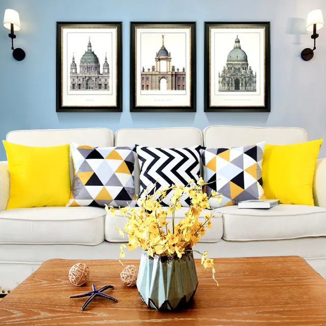 Panlonghome Geometric Simplicity Pillowcase High Grade Combination Panlonghome Geometric Simplicity Pillowcase High Grade Combination Of Yellow And Black Gray Pillow Cushion Home Soft Equipment