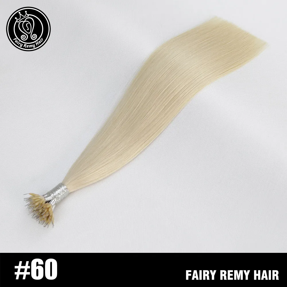 Сказочные волосы remy, 0,8 г/локон, настоящие человеческие волосы Remy с нано-наконечниками для наращивания, платиновый блонд#60, двойные нарисованные волосы с микро нано-кольцом на капсуле - Цвет: #60