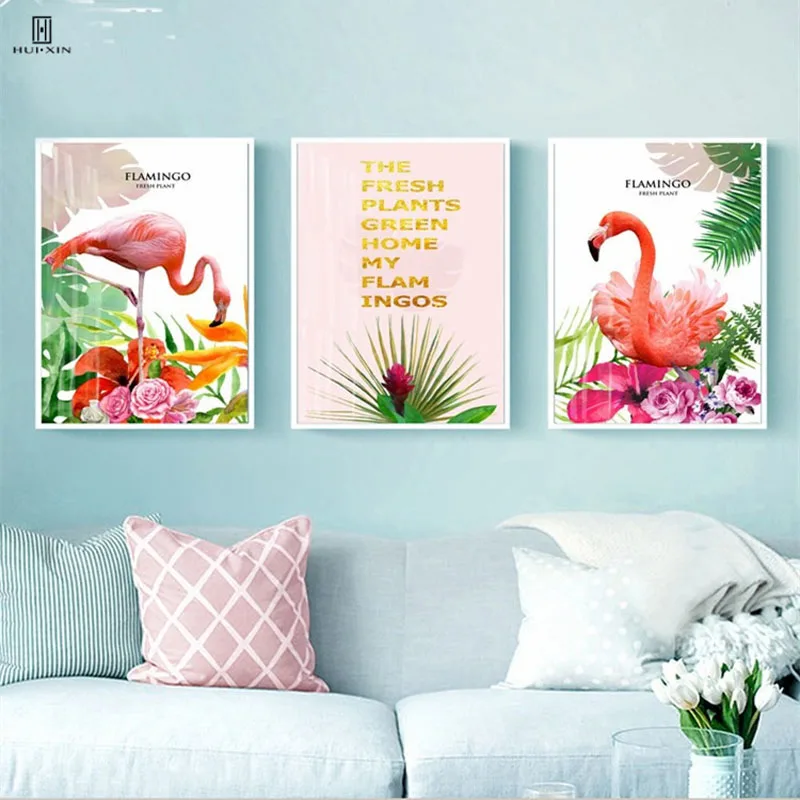Fresh Style Hand-painted Plants Pictures Of Pink Flamingo beautiful Flowers Modern Simple Decorative Painting For Home Decor