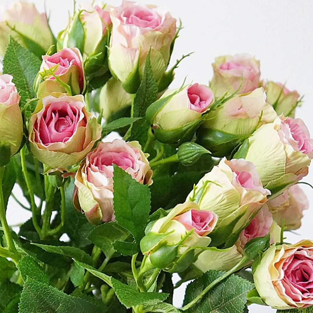 

Real Touch Artificial Rose Flowers Silk Fake Flower Bouquet European Fall Vivid Fake Leaf Wedding Party Supply Home Decoration