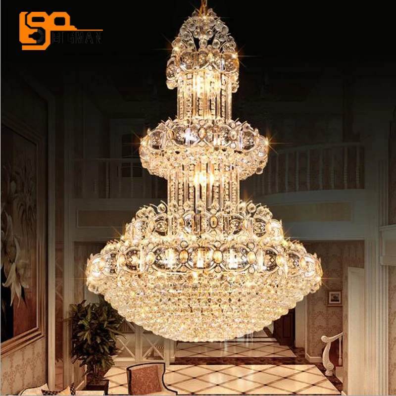 Contemporary large lustre chandelier crystal lamp AC110V 220V luxury living room lights hotel gold chandelier LED light 