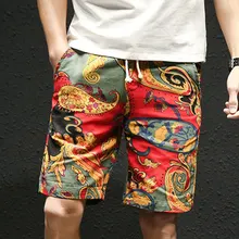 Мужские Винтаж Хлопок Лен с рисунком Рубашки домашние карман тонкий модное прямое Fit рабочие шорты летняя пляжная одежда нижние плюс 5XL