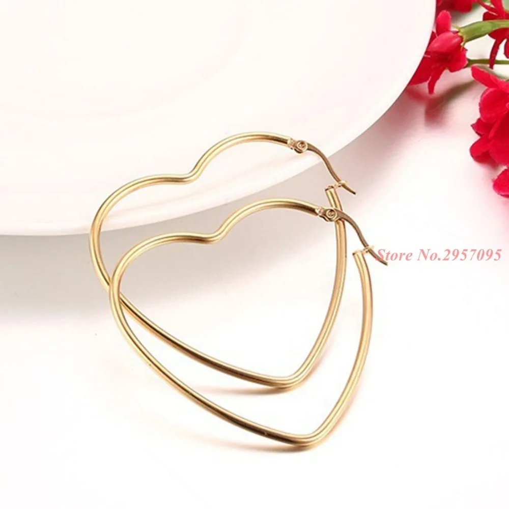 1Pair Stainless Steel Earrings Gold Color Heart shape Earrings For Women Girls Earrings Women Jewelry Free Shipping