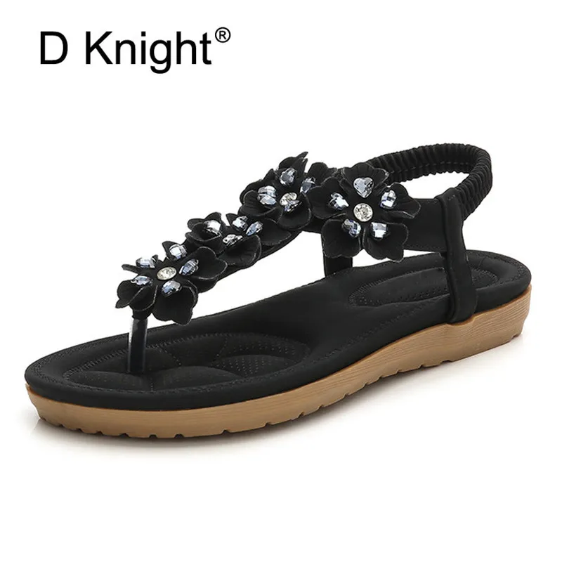 2018 Fashion Women Sandals Flowers Crystal Summer Gladiator Shoes Ladies Bohemia Shoes Woman Soft White Beach Shoes Flat Sandals (4)