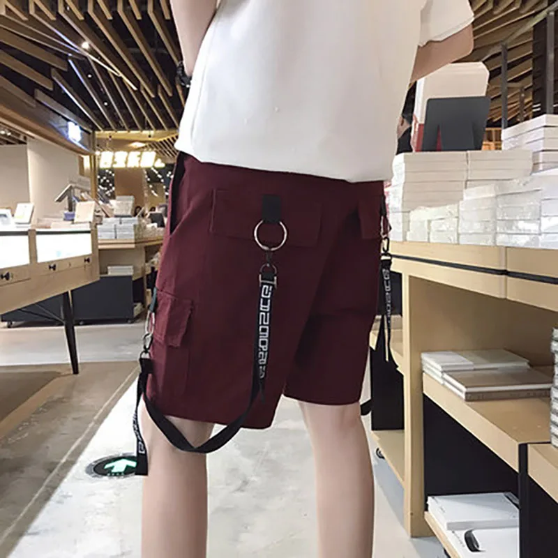 Harajuku Ulzzang шорты мужские уличные карго шорты корейская мода одежда шнурок ленты рабочая одежда мужские свободные шорты