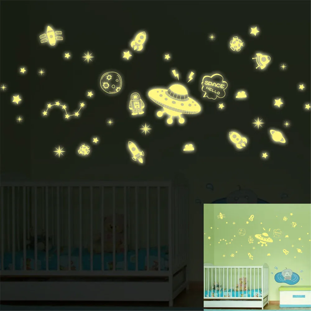 

Phosphorescent Spacecraft Luminous Stickers Wall Stickers Noctilucent Decorationn Decal Kids Boy Bedroom Fosforescente Spaceship