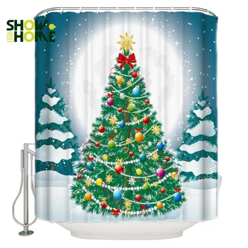 

SHOWHOME Shower Curtain Merry Christams Night Shower Curtain Bathroom Curtain Home Decoration