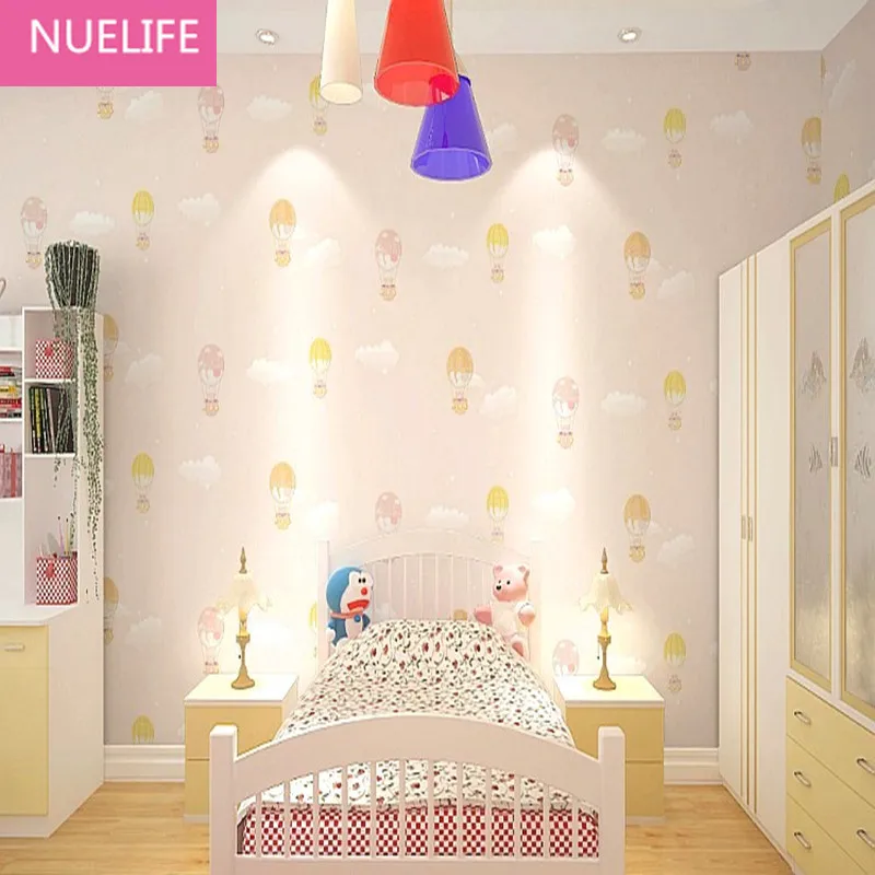 

0.53x10m Light pink balloon bear pattern non-woven wallpaper brown yellow light blue boy girl room children's room wallpaper