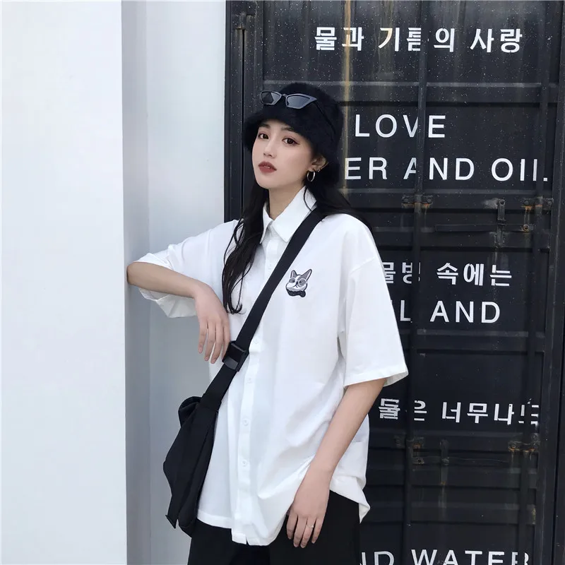 Woherb животного вышивка кавайная блузка для женщин корейский Harajuku свободные белые Blusas женские летние повседневное футболки 21975