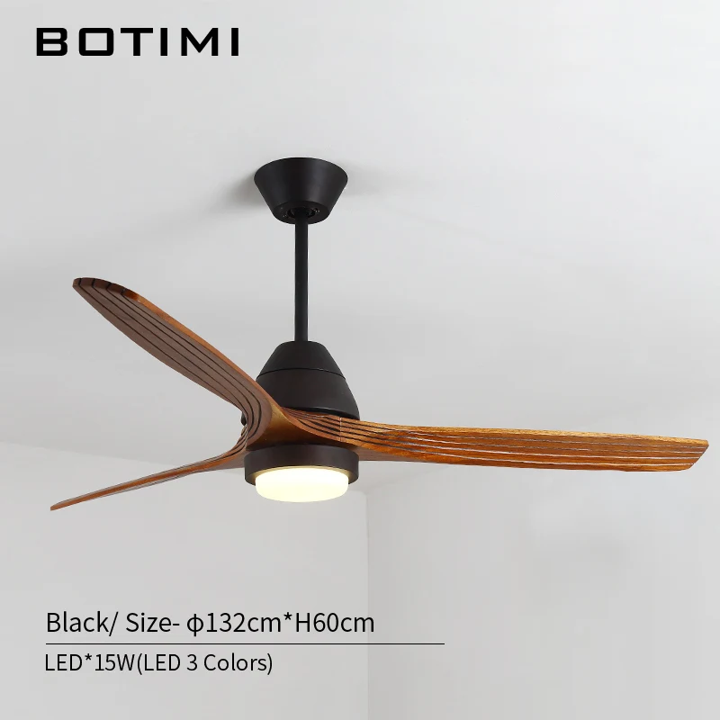 BOTIMI, 220 В, Реверсивный вентилятор, 52 дюйма, светодиодный потолочный вентилятор с подсветкой для гостиной, вентилятор для спальни, охлаждающий вентилятор, лампа - Цвет лезвия: Black Base